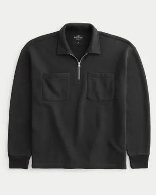 Relaxed Folded Collar Quarter-Zip Sweatshirt