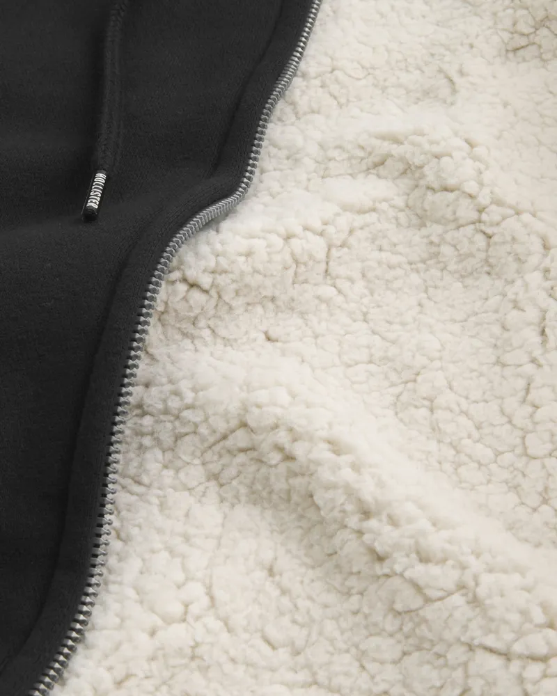 Faux Shearling-Lined Zip-Up Hoodie