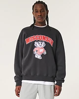 Boxy University of Wisconsin Graphic Crew Sweatshirt