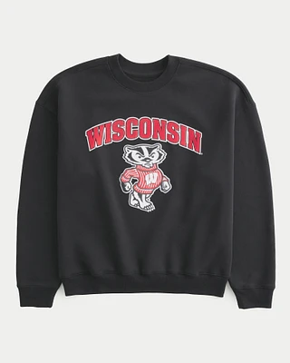 Boxy University of Wisconsin Graphic Crew Sweatshirt