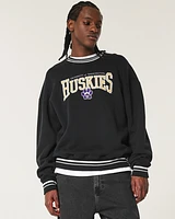 Boxy University of Washington Huskies Graphic Crew Sweatshirt