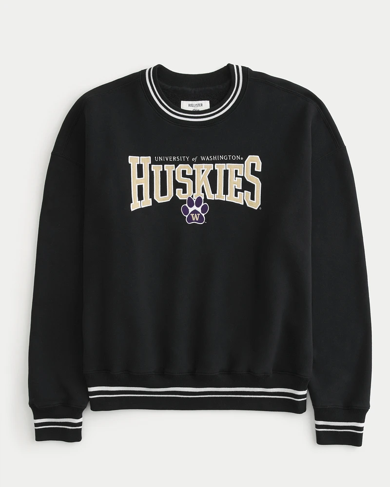 Boxy University of Washington Huskies Graphic Crew Sweatshirt