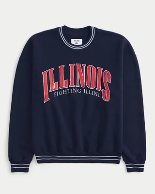 Boxy University of Illinois Fighting Illini Graphic Crew Sweatshirt