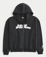 Boxy No Fear Graphic Zip-Up Hoodie