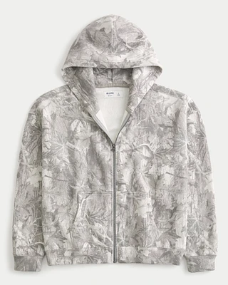 Boxy Camo Zip-Up Hoodie