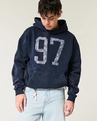 Boxy Washed Number Graphic Hoodie