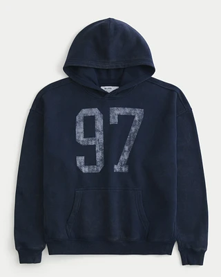 Boxy Washed Number Graphic Hoodie