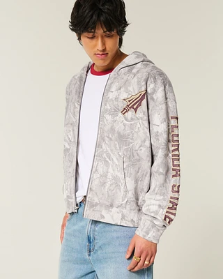 Boxy Zip-Up Florida State University Graphic Camo Hoodie