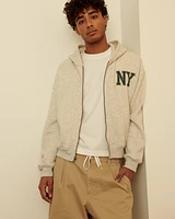 Boxy Crop NY Graphic Zip-Up Hoodie