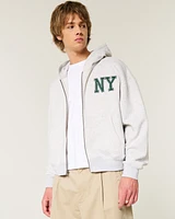 Boxy Crop NY Graphic Zip-Up Hoodie
