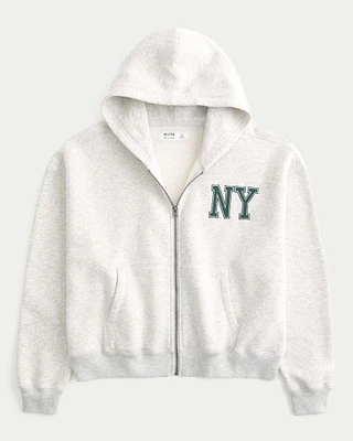 Boxy Crop NY Graphic Zip-Up Hoodie