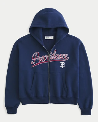 Boxy Crop Providence Rhode Island Graphic Zip-Up Hoodie