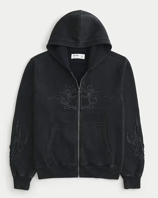 Shrunken Graphic Zip-Up Hoodie