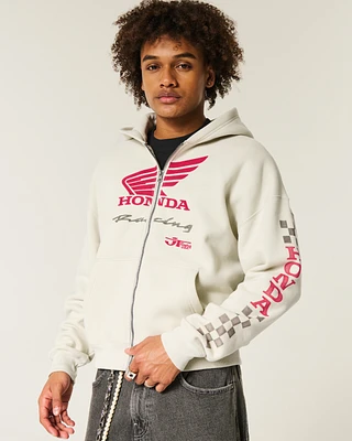 Boxy Honda Racing Graphic Zip-Up Hoodie