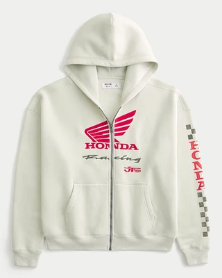 Boxy Honda Racing Graphic Zip-Up Hoodie