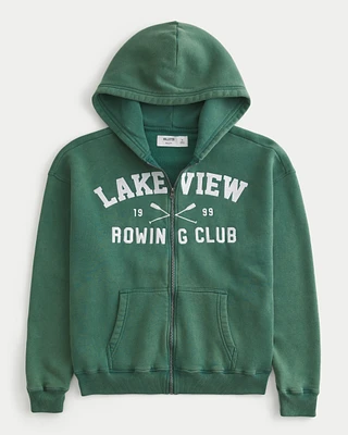 Boxy Rowing Graphic Zip-Up Hoodie