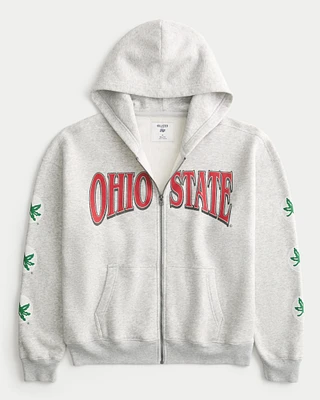 Boxy Ohio State University Graphic Zip-Up Hoodie