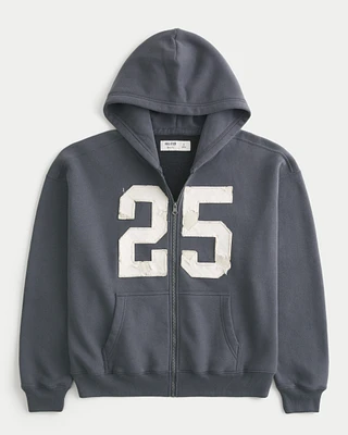 Boxy Number Graphic Zip-Up Hoodie