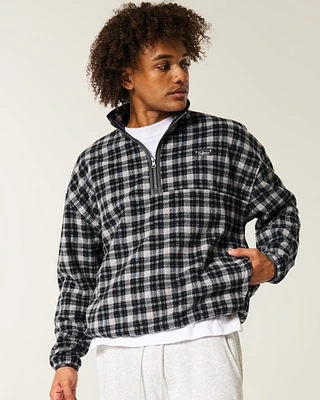 Thermal Fleece Plaid Half-Zip Sweatshirt