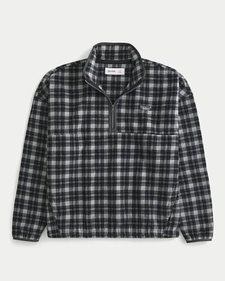 Thermal Fleece Plaid Half-Zip Sweatshirt