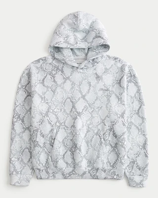 Boxy Crop Snakeskin Print Logo Hoodie