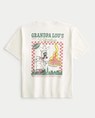 Boxy Heavyweight Grandpa Lou's Pizzeria Graphic Tee