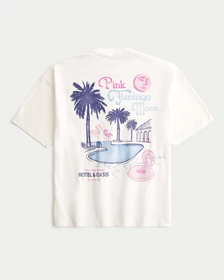 Baggy Pink Flamingo Moon Hotel Graphic Tee