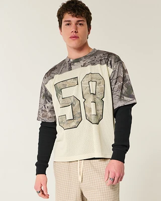 Boxy Crop Mesh Graphic Football Jersey