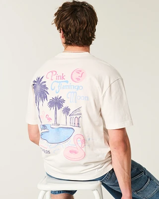 Boxy Pink Flamingo Moon Hotel Graphic Tee