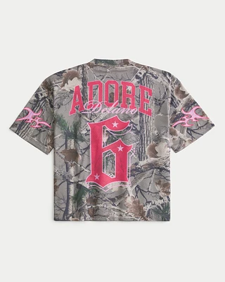 Boxy Crop Adore Delano Graphic Camo Football Jersey