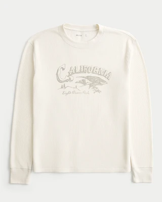Long-Sleeve Waffle California Graphic T-Shirt