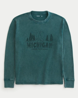 Long-Sleeve Waffle Michigan Graphic Tee