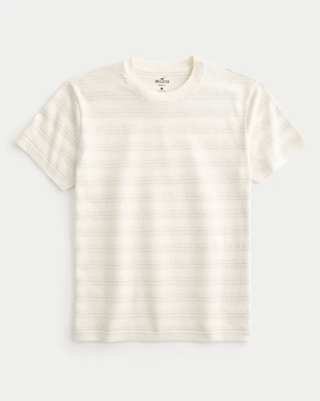 Hollister T-Shirt S Small White Basic Regular Fit Striped Crew Neck Cotton  Mens