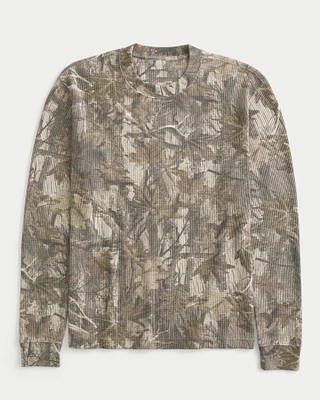 Long-Sleeve Camo Waffle Crew T-Shirt