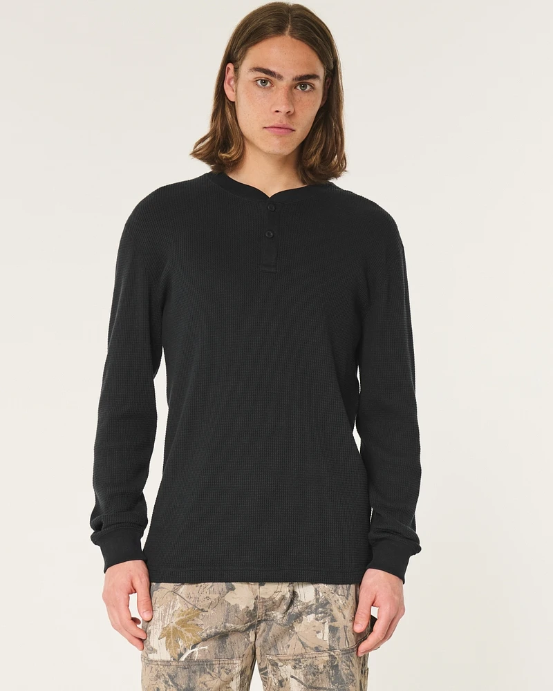 Relaxed Long-Sleeve Waffle Henley