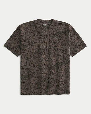 Boxy Heavyweight Leopard Print Crew T-Shirt