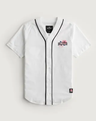 Relaxed Cherry Blossom Logo Graphic Baseball Shirt
