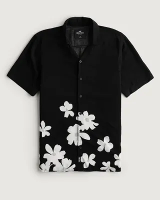 Relaxed Short-Sleeve Rayon Pattern Shirt