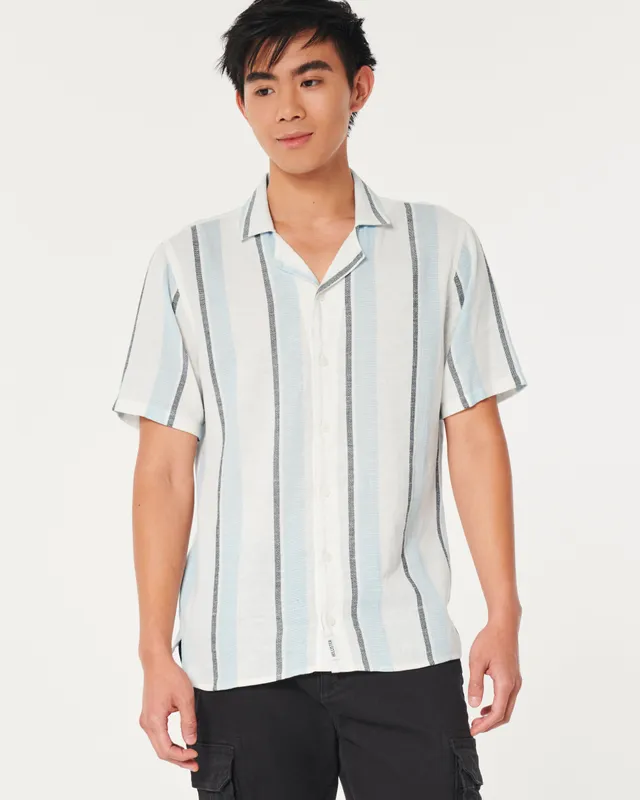 Hollister Rayon Stripe Short Sleeve Shirt in Blue for Men