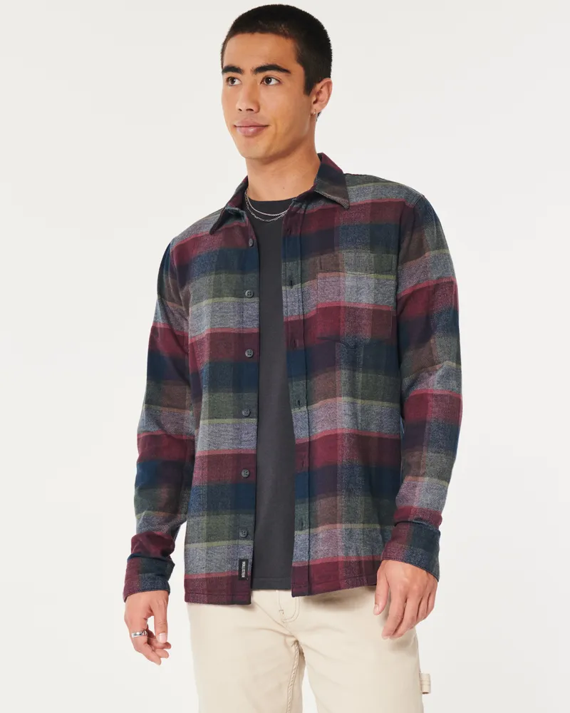 Long-Sleeve Button-Through Flannel Shirt