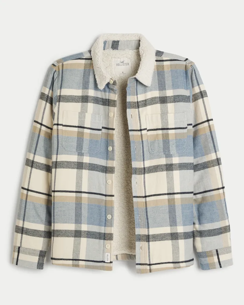 Embrace Cozy Style with Hollister's Teddy Lined Plaid Overshirt