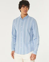 Long-Sleeve Linen-Blend Button-Through Shirt