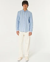 Long-Sleeve Linen-Blend Button-Through Shirt