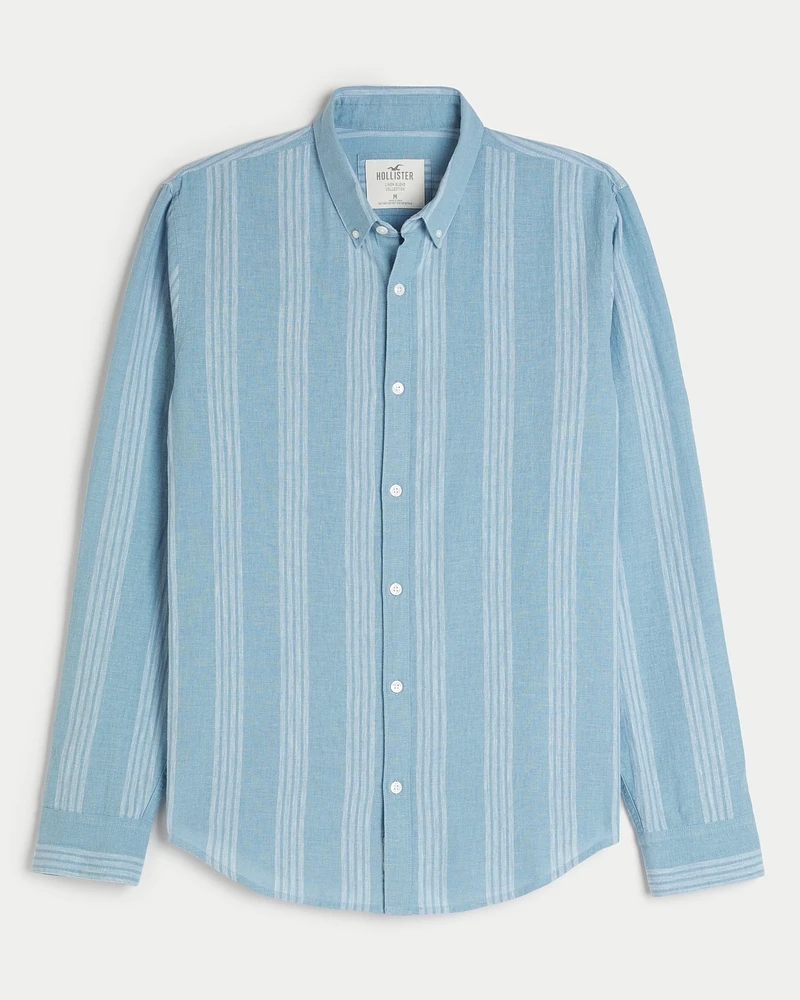 Long-Sleeve Linen-Blend Button-Through Shirt