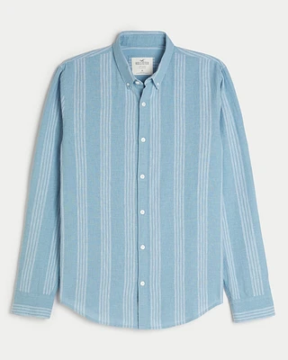 Long-Sleeve Linen-Blend Button-Through Shirt