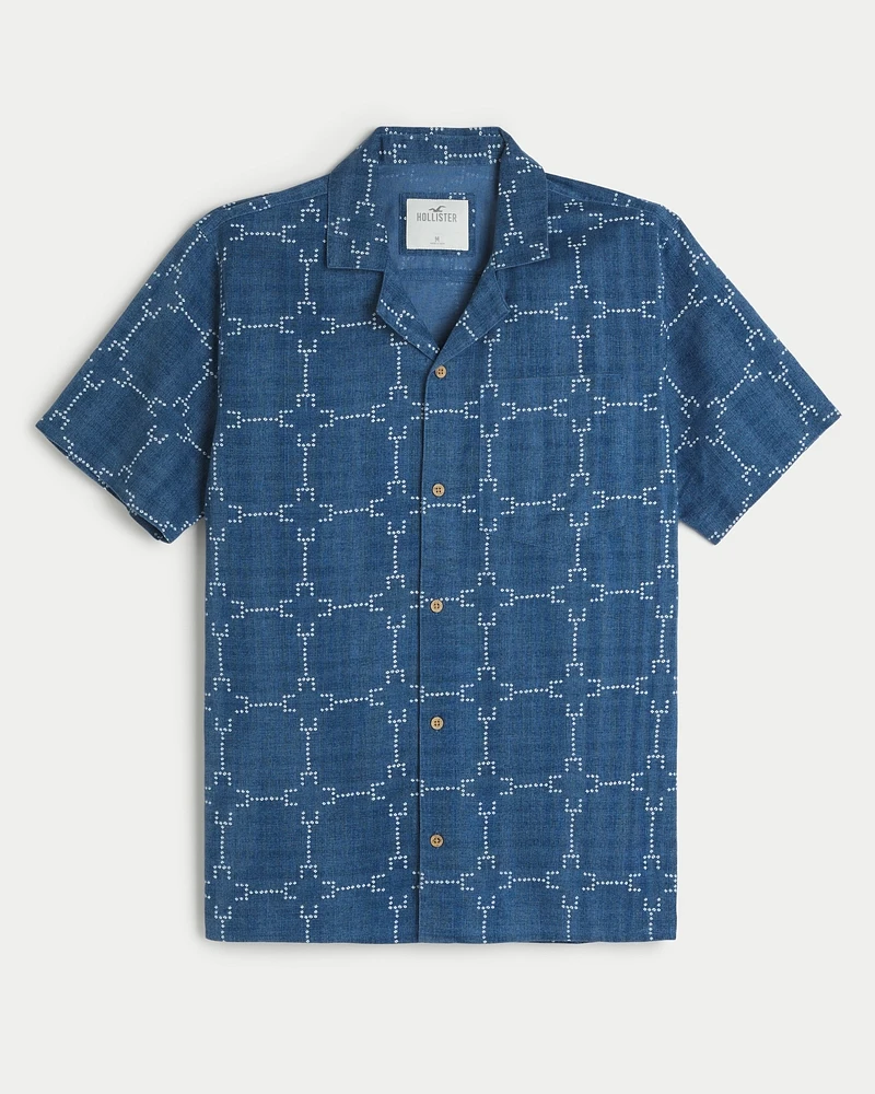 Short-Sleeve Pattern Button-Through Shirt