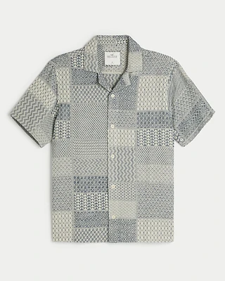 Short-Sleeve Jacquard Button-Through Shirt