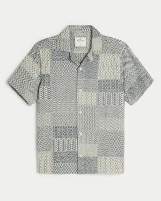 Short-Sleeve Jacquard Button-Through Shirt
