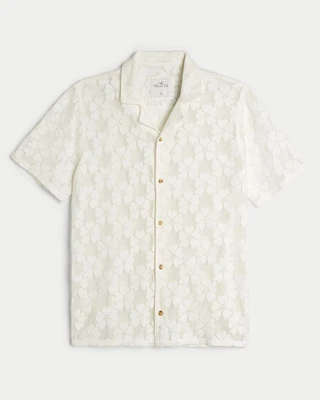 Relaxed Short-Sleeve Floral Lace Shirt