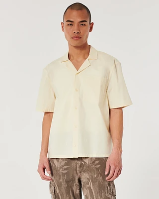 Boxy Cropped Short-Sleeve Poplin Shirt